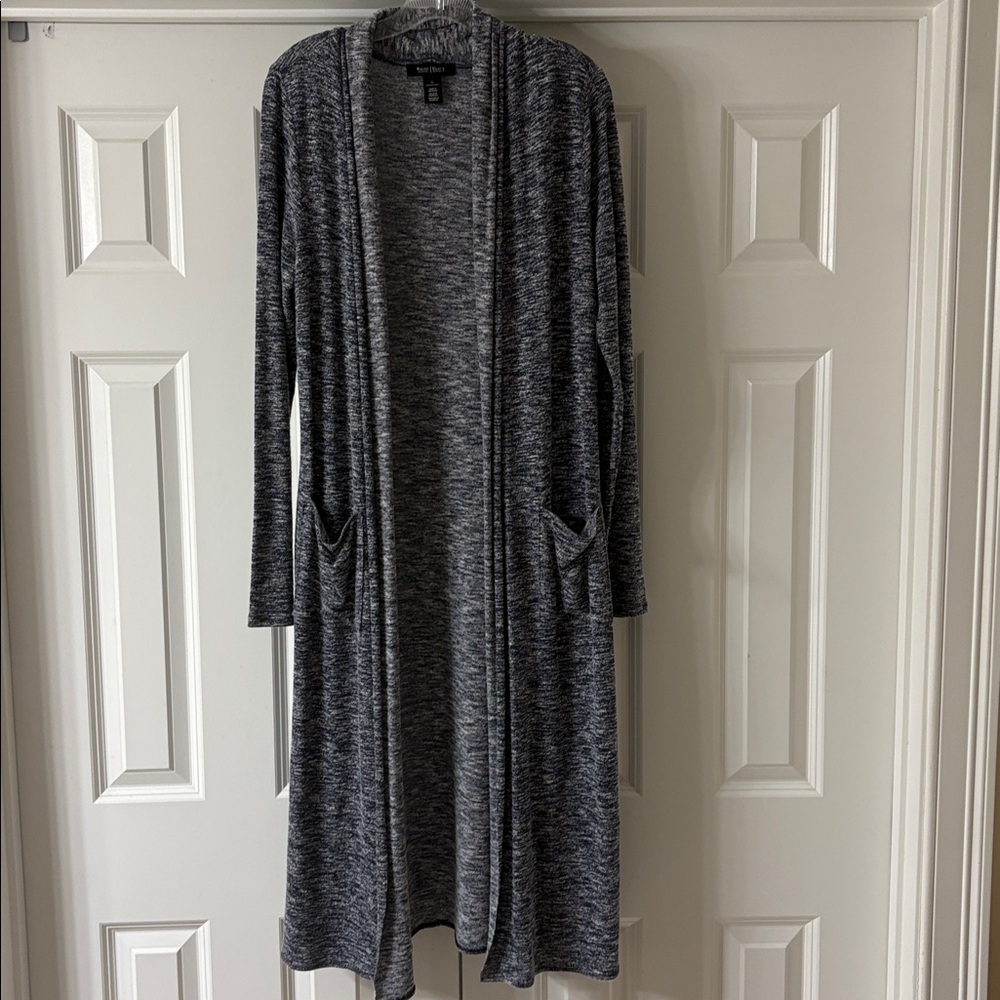WHBM Blue/Gray/White Long Cardigan. Sz S. Lightweight & Flowy. Great Condition!